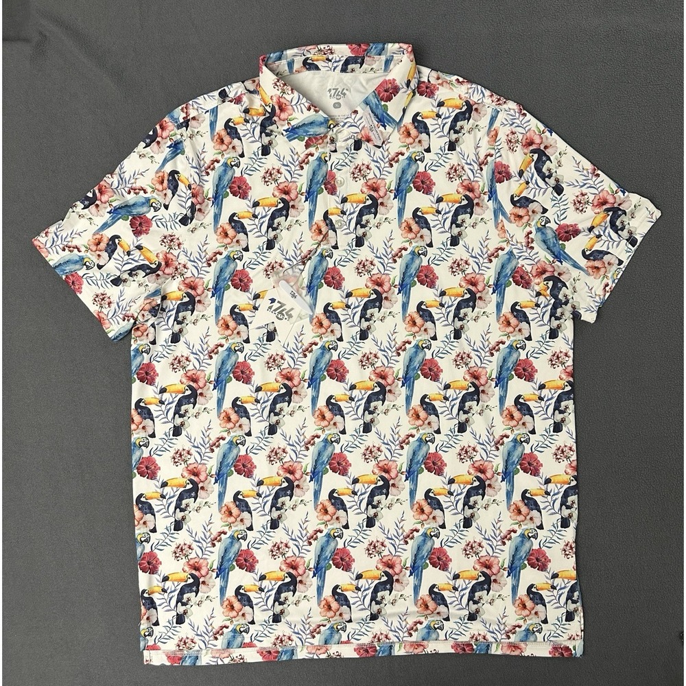 1764 Signature Golf Polo Men's Size XL AOP Floral Toucans Flowers Birds